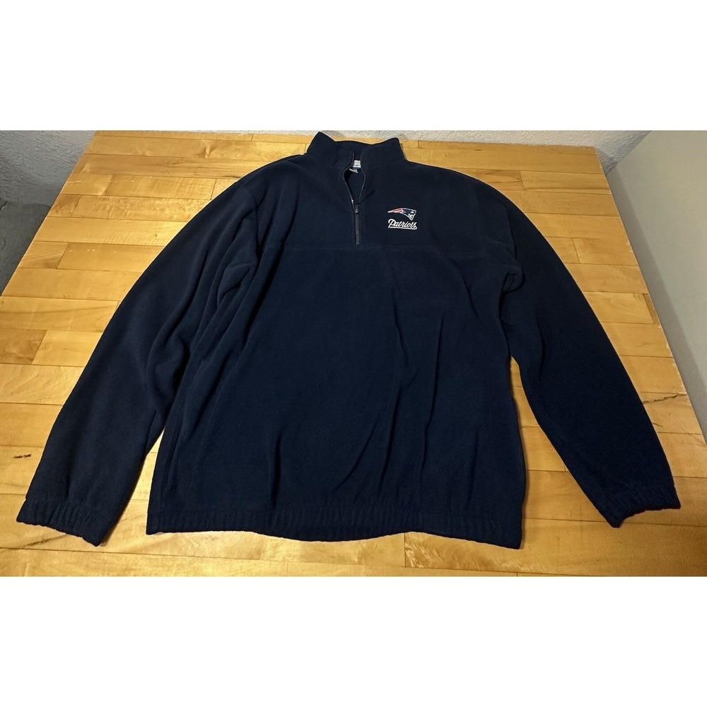 Reebok New England Patriots NFL Quarter Zip Fleece Pullover Navy Blue Mens Large - Picture 1 of 3